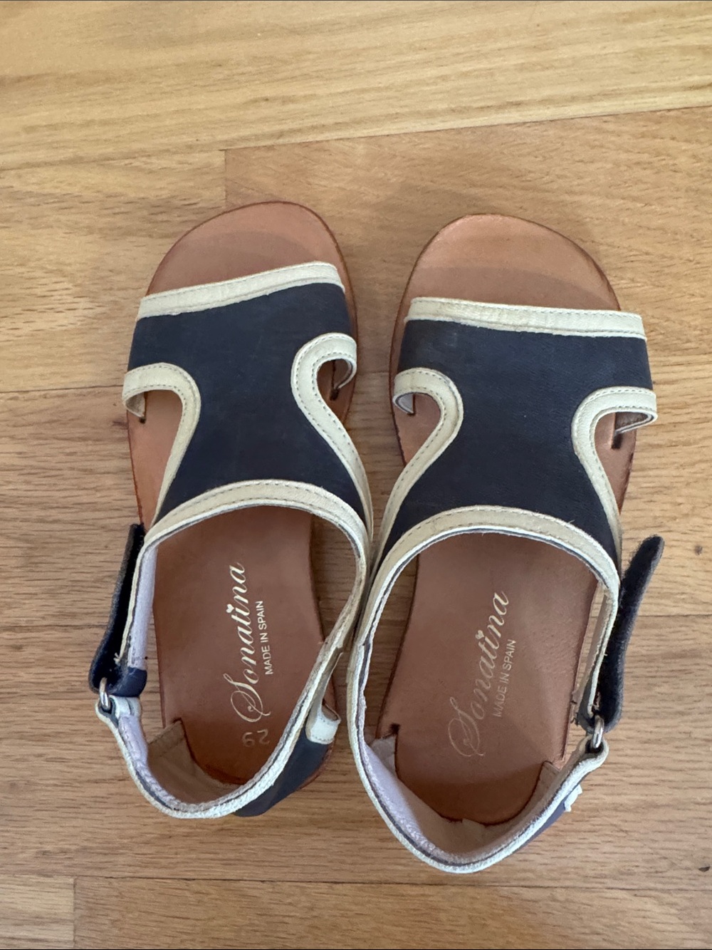Navy and Cream Leather Slingback Sandals